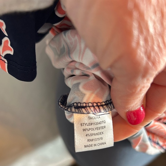 Tacera Navy and Coral Blouse - Picture 6 of 6